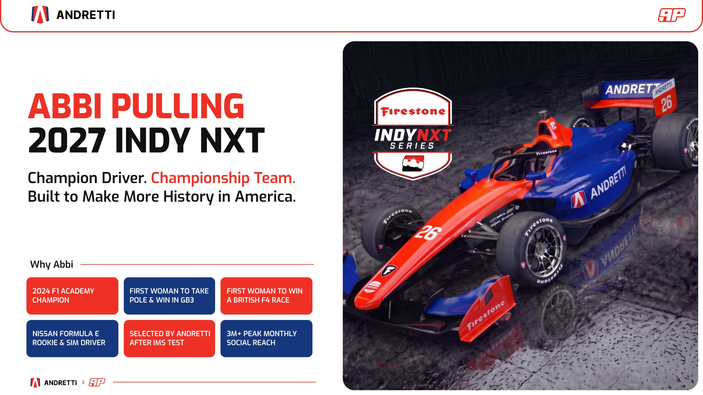 Abbi Pulling, 2027 INDY NXT with Andretti. Champion driver, championship team, built to win in America.
